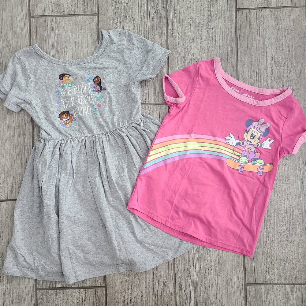 Disney Encanto grey dress and pink Minnie Mouse Disney tshirt size 4T bundle